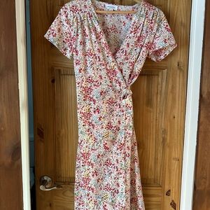 Red and Pink Flutter Sleeve Midi Sundress